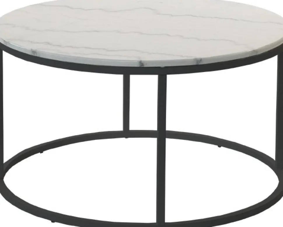 Accent soffbord rund 85 - Vit marmor / svart underrede