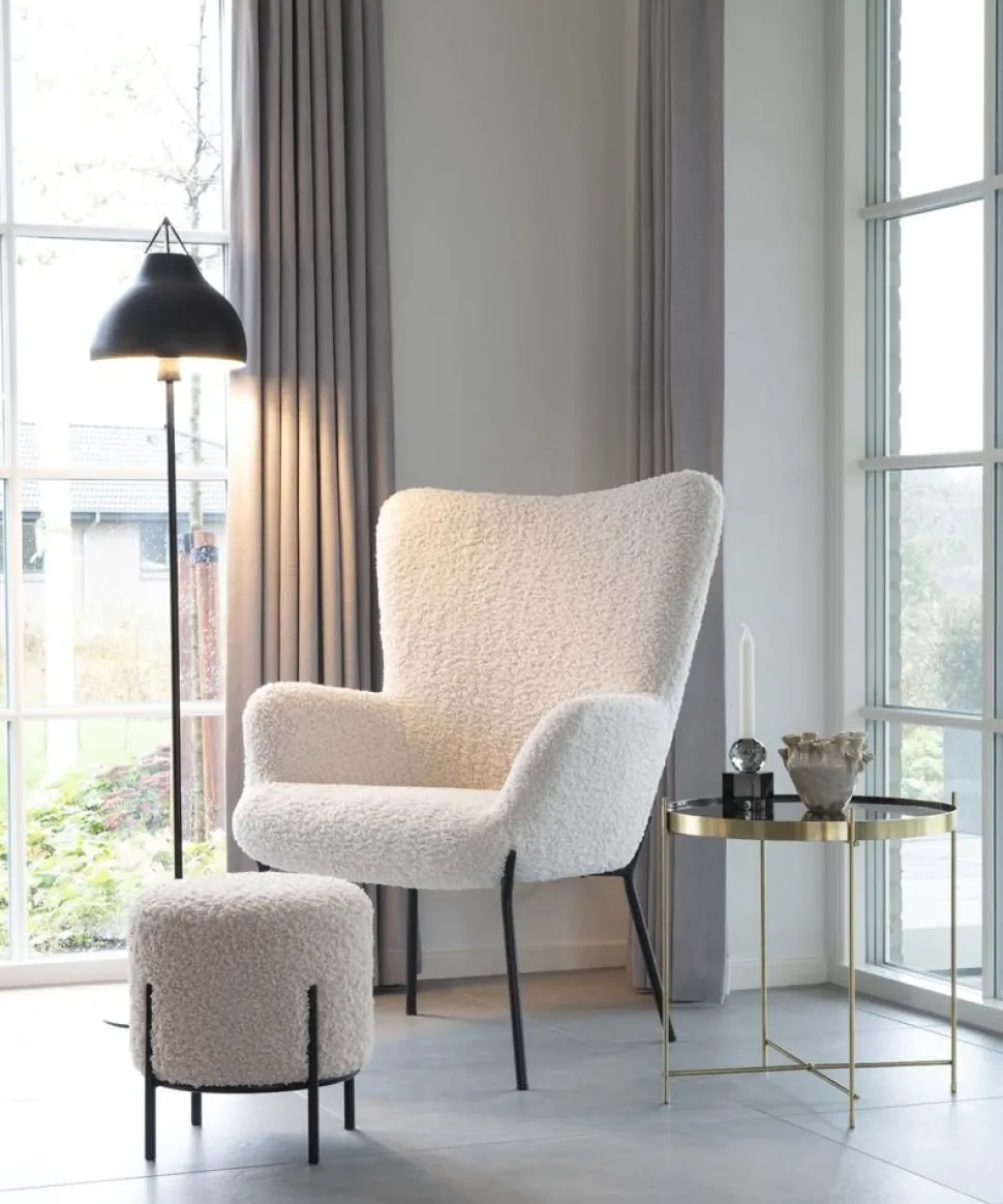 Alford Sittpuff - Lammskinn(Konstskinn)/svart + Fläckborttagare för möbler