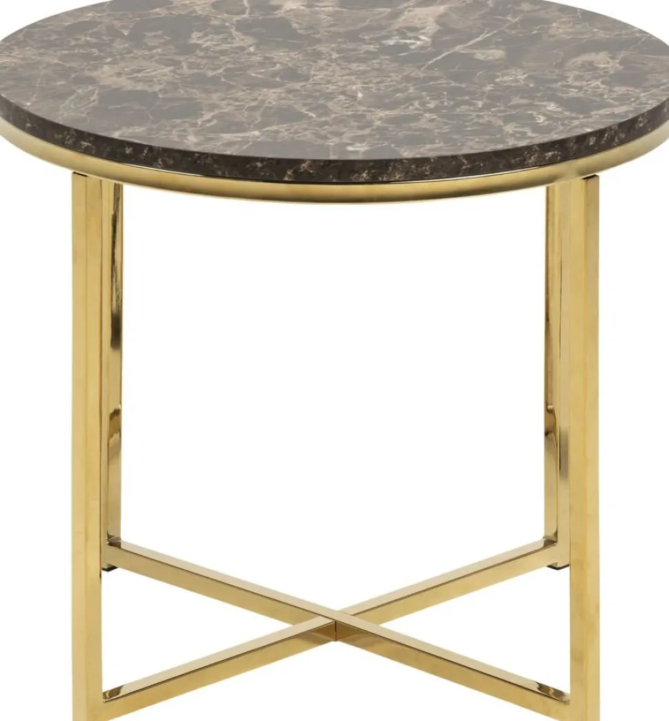 Alisma sidobord Ø50 cm - Brun marmor/guld