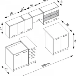 Amanda komplett kök 260 cm - Mörkbrun/wenge/granit