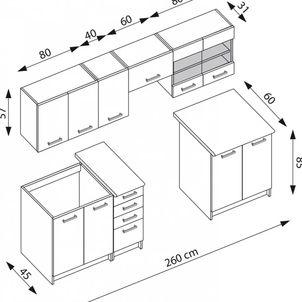 Amanda komplett kök 260 cm - Mörkbrun/navara ek/wenge/granit
