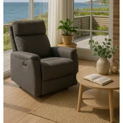 Anna elektrisk ställbar fåtölj i grå microfibertyg