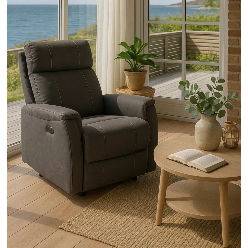 Anna elektrisk ställbar fåtölj i grå microfibertyg + Textilrengöring för möbler