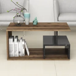 Arte soffbord 90 x 42 cm - Mörk valnöt/svart marmor + Möbeltassar