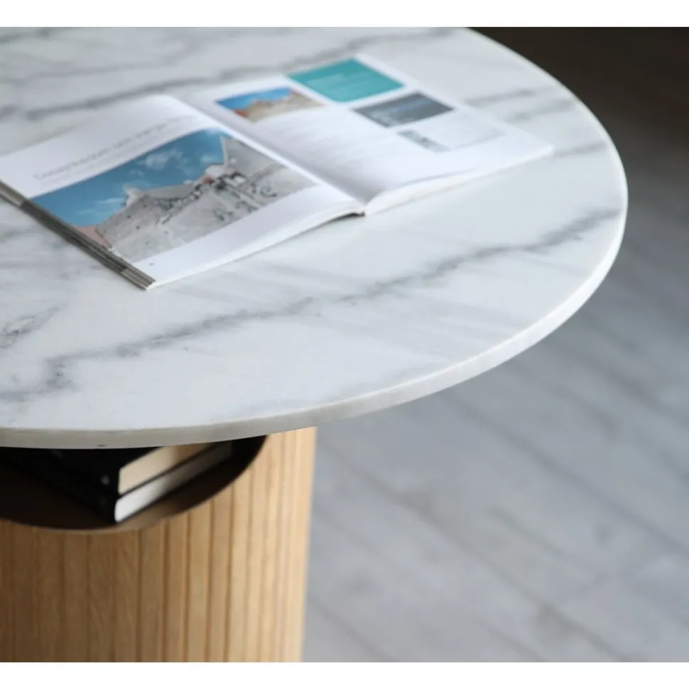 Arto runt soffbord höjd 60 cm - Whitewash / Vit marmor