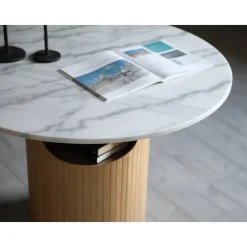 Arto runt soffbord höjd 60 cm - Whitewash / Vit marmor + Möbeltassar