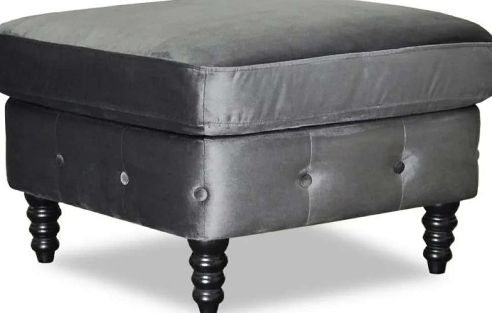 Ashford chesterfield fotpall - Mörkgrå sammet