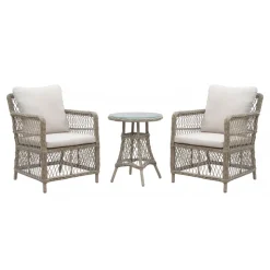 Balkongset 2 st fåtöljer med sidobord + Textilskydd för utemöbler