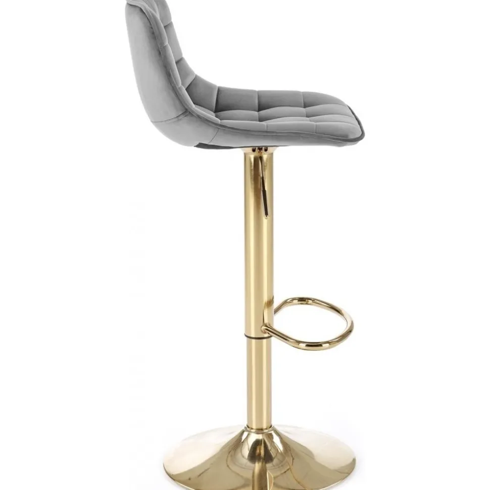 Barstol grå sammet guldig fot höj och sänkbar