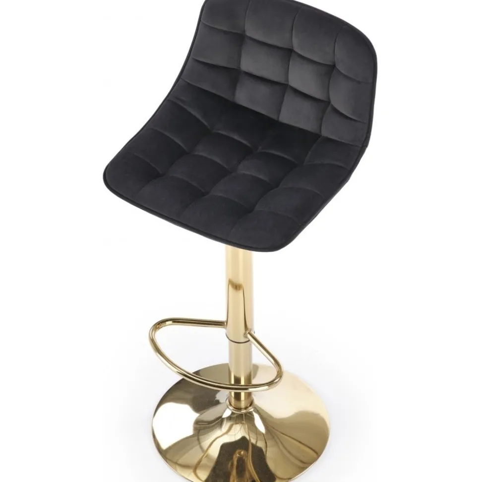 Barstol svart sammet med guldfot - Sitthöjd 62-84 cm