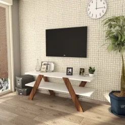 Basic TV-bänk - Vit/valnöt