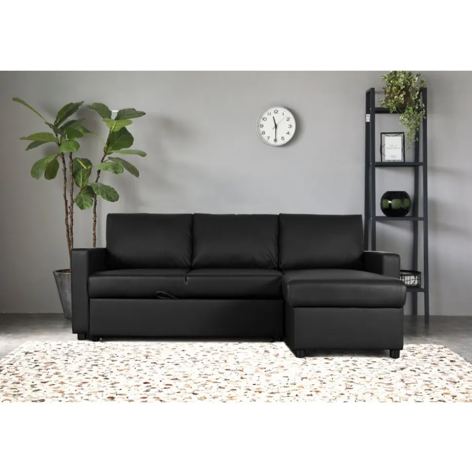 Bäddsoffa 218 cm PU-läder svart - Dream