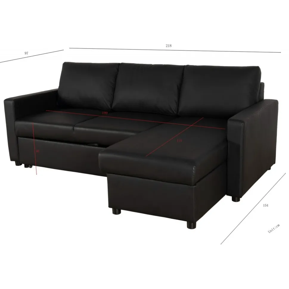 Bäddsoffa 218 cm PU-läder svart - Dream