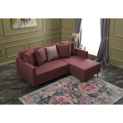 Bäddsoffa med divan - Vinröd