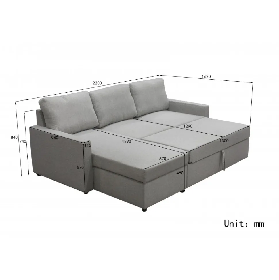 Bäddsoffa med förvaring 220 cm bred + Textilrengöring för möbler