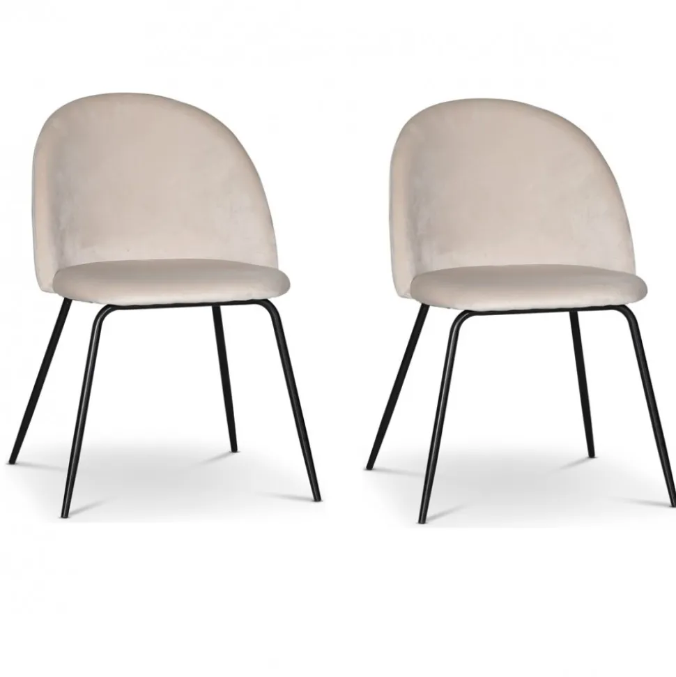 Beige stol i sammet med svarta ben - Astrid