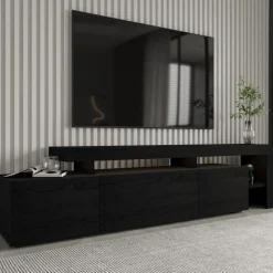 Beliz TV-bänk med LED-belysning - Svart trä