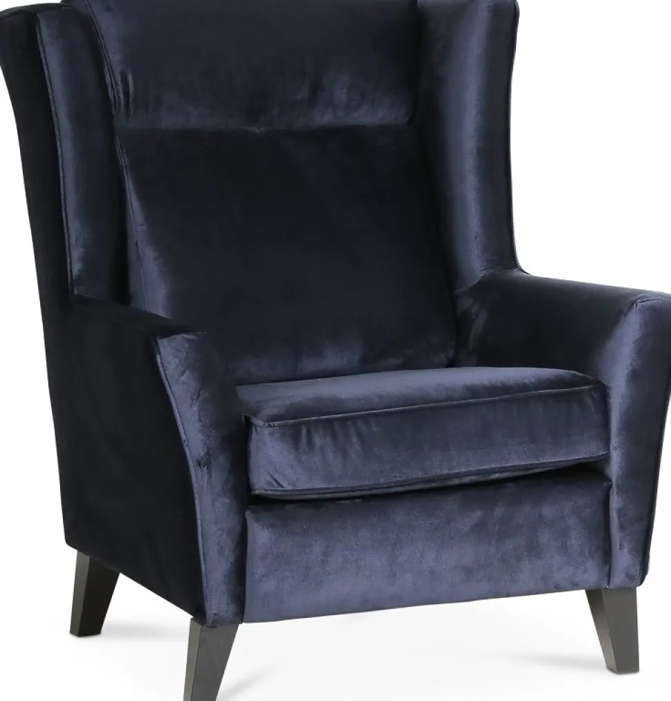 Berta fåtölj i mörkblå sammet