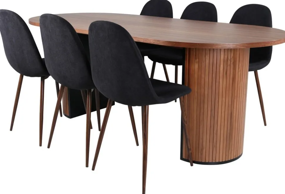 Bianca ovalt matbord 200x90 cm - Valnöt + Möbeltassar