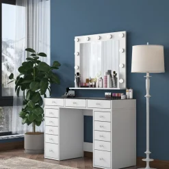 Bijou sminkbord med spegel 18 - 120 x 44,5 cm - Vit