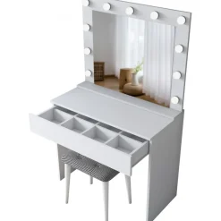 Bijou sminkbord med spegel och pall 21 - 90 x 45 cm - Vit