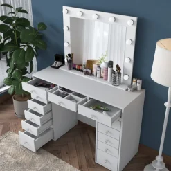 Bijou sminkbord med spegel 19 - 120 x 44,5 cm - Vit