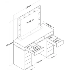 Bijou sminkbord med spegel 19 - 120 x 44,5 cm - Vit