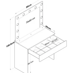 Bijou sminkbord med spegel 20 - 90 x 45 cm - Vit