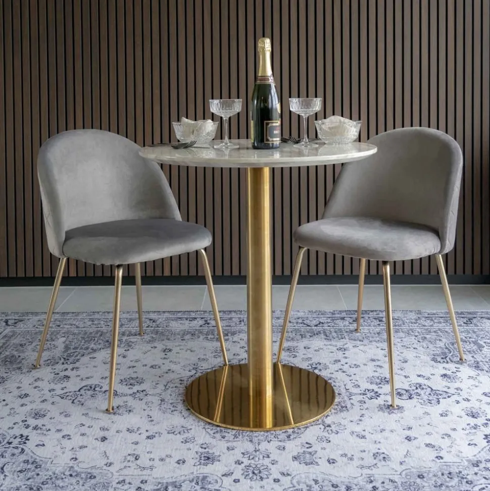 Bolzano Matbord - Marmorimitation/mässing - ø70 + Möbeltassar