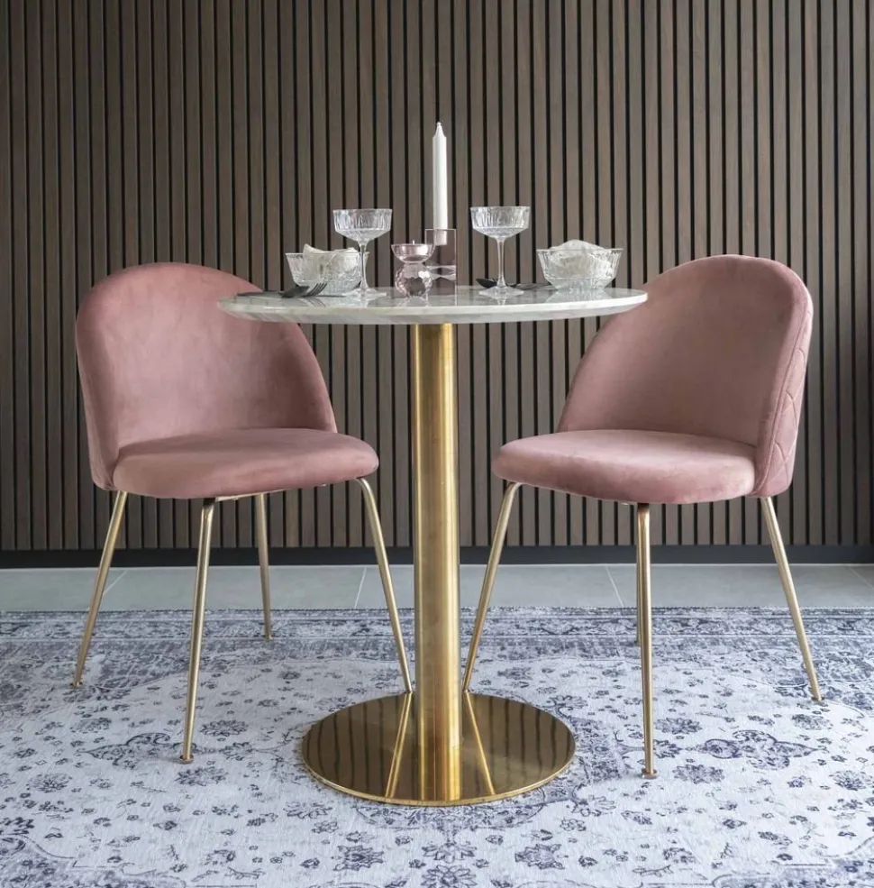 Bolzano Matbord - Marmorimitation/mässing - ø70 + Möbeltassar