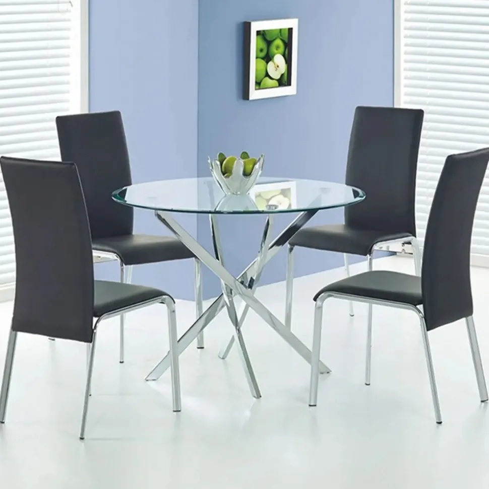 Bord i krom med glasskiva Ø90 cm