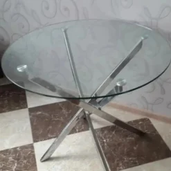 Bord i krom med glasskiva Ø90 cm