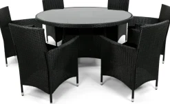 Brantevik utegrupp, runt bord med 6 st stolar - Svart konstrotting