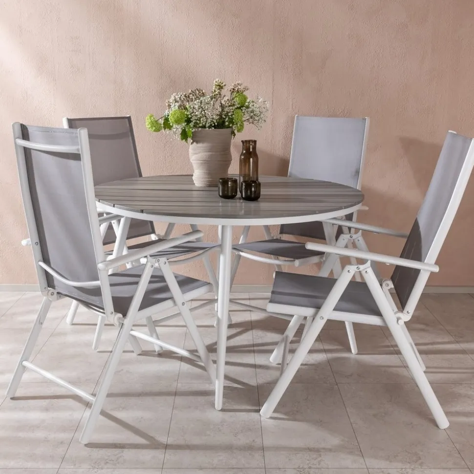 Break utematgrupp med 4 st Break stolar - Grå/Vit + Textilskydd för utemöbler