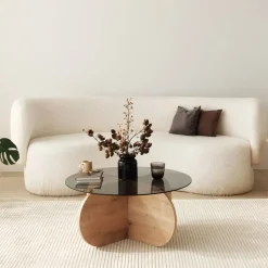 Bubbel soffbord Ø75 cm - Safir ek/rökglas