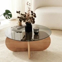 Bubbel soffbord Ø75 cm - Safir ek/rökglas