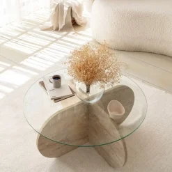 Bubbel soffbord Ø75 cm- Travertin