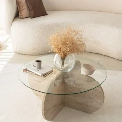 Bubbel soffbord Ø75 cm- Travertin