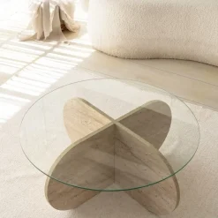 Bubbel soffbord Ø75 cm- Travertin