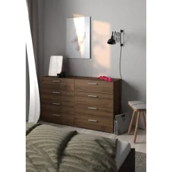 Byrå i valnöt med 8 lådor 140 cm bred + Textilrengöring för möbler