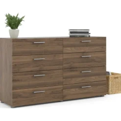 Byrå i valnöt med 8 lådor 140 cm bred + Möbeltassar