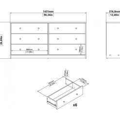 Byrå svart 6 lådor 143 cm bred