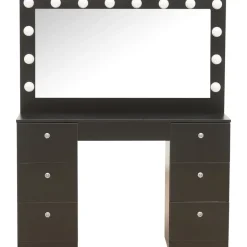 Caija svart sminkbord med belysning och kristall handtag