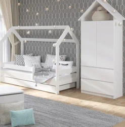 Casa vit barnsäng med utdragbar extrabädd 80x180 cm inklusive madrasser