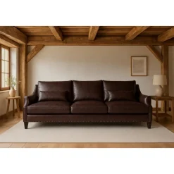 Charles 3-sits soffa - Mörkbrun läderimitation