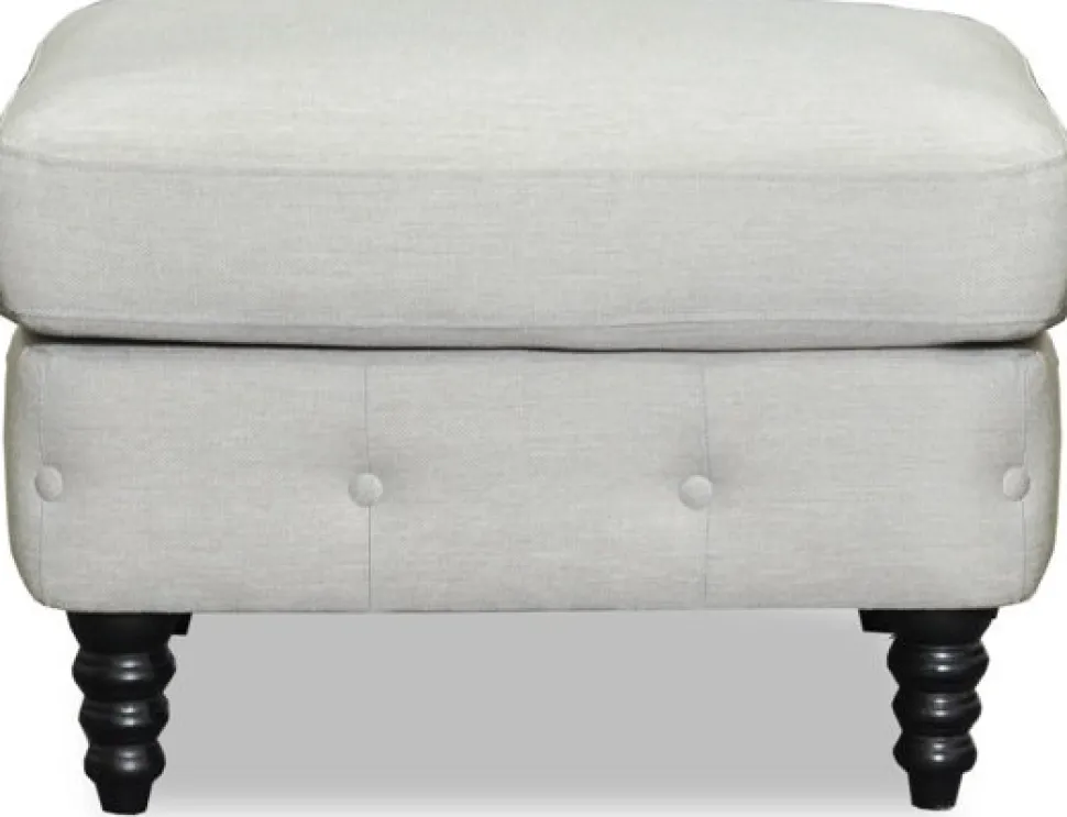 Chesterfield fotpall - Beige Linne + Möbeltassar