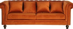 Churchill 3-sits chesterfieldsoffa - Orange sammet