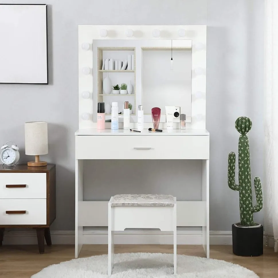 Cindy vitt sminkbord med stol