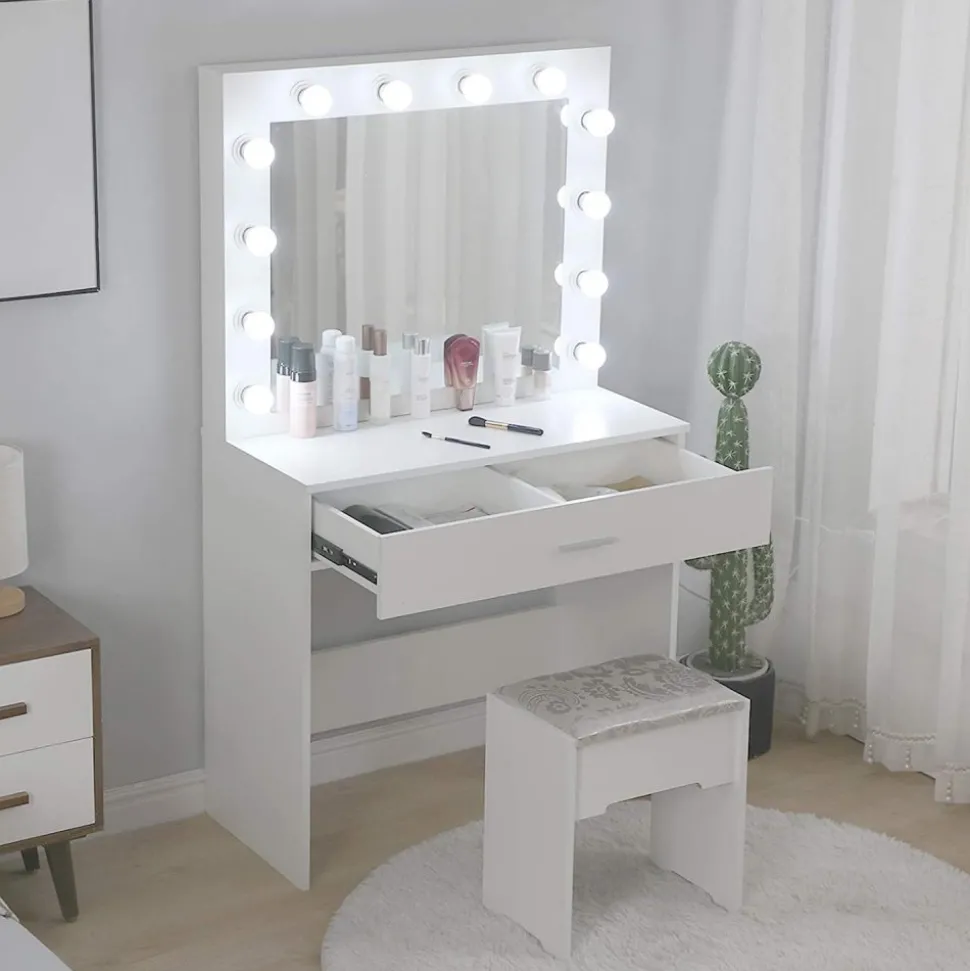 Cindy vitt sminkbord med stol