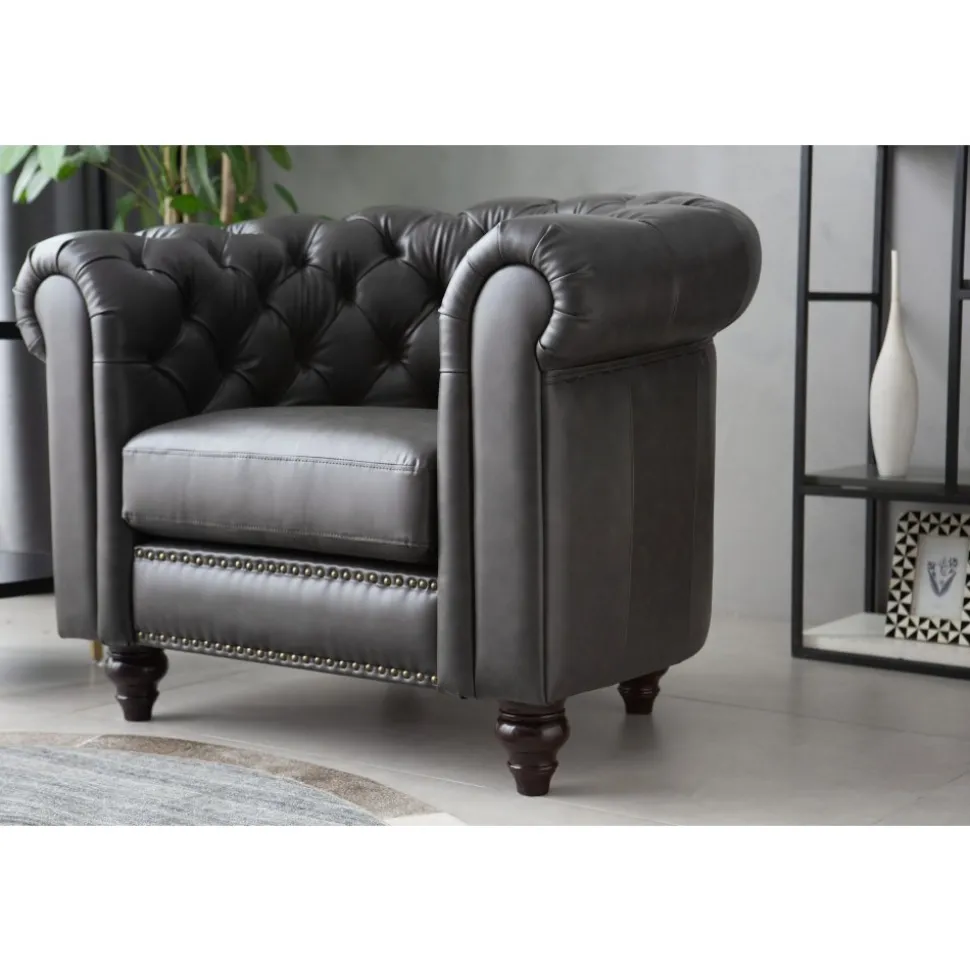 Clubfåtölj chesterfield mörkbrun PU + Fläckborttagare för möbler